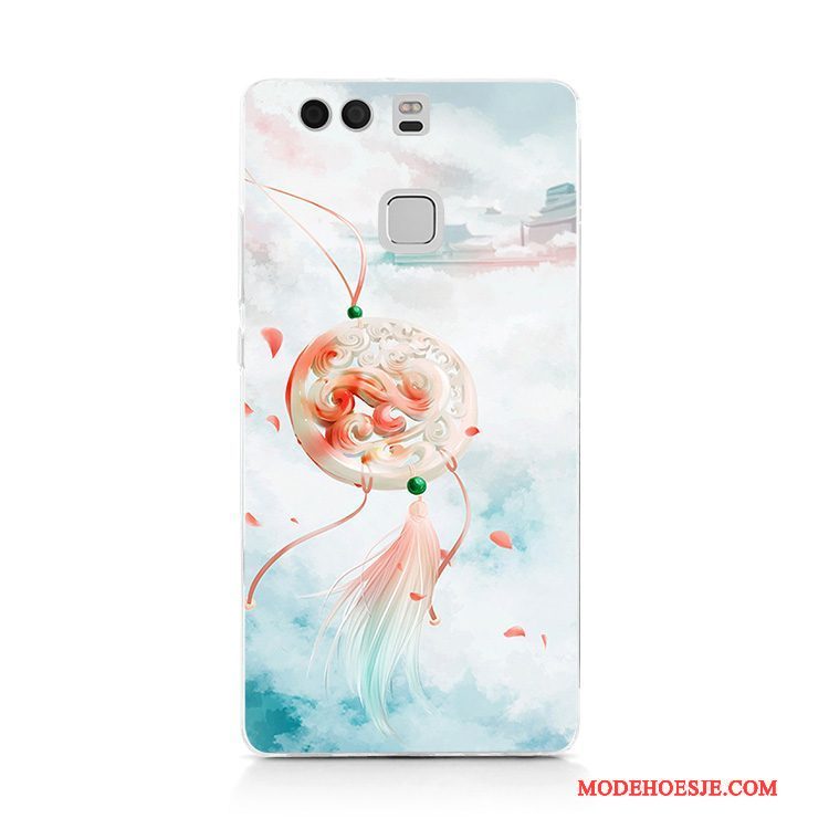 Hoesje Huawei P9 Plus Vintage Handbeschilderdetelefoon, Hoes Huawei P9 Plus Bescherming Groen Chinese Stijl