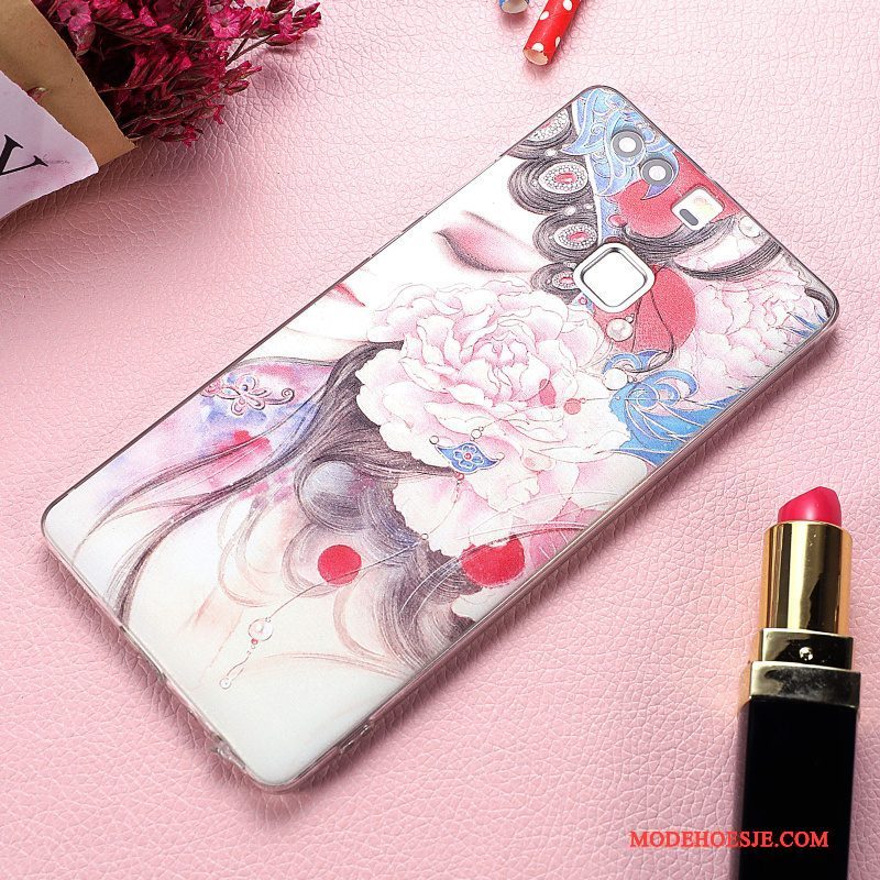 Hoesje Huawei P9 Plus Zacht Anti-fall Net Red, Hoes Huawei P9 Plus Zakken Original Roze