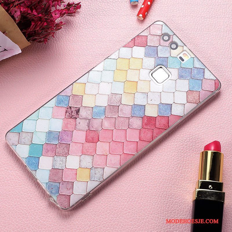 Hoesje Huawei P9 Plus Zacht Anti-fall Net Red, Hoes Huawei P9 Plus Zakken Original Roze