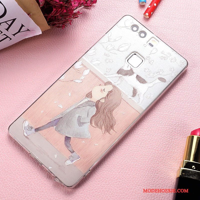 Hoesje Huawei P9 Plus Zacht Anti-fall Net Red, Hoes Huawei P9 Plus Zakken Original Roze