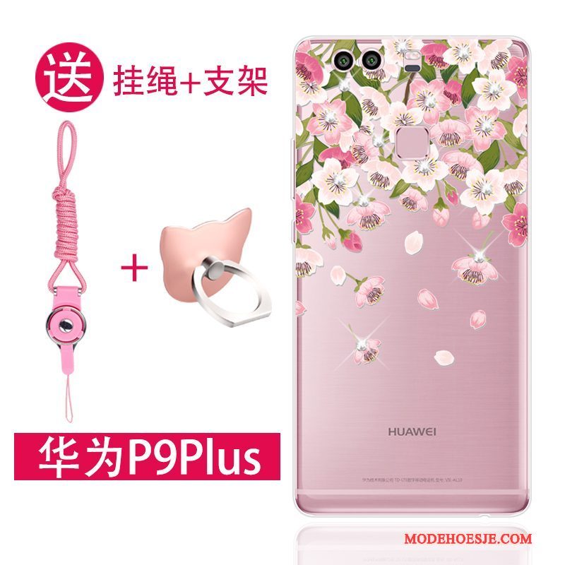 Hoesje Huawei P9 Plus Zacht Telefoon Roze, Hoes Huawei P9 Plus Zakken Trend Doorzichtig