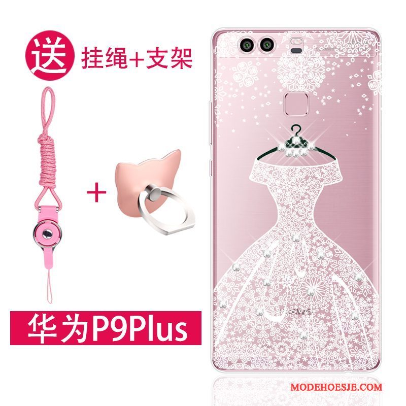 Hoesje Huawei P9 Plus Zacht Telefoon Roze, Hoes Huawei P9 Plus Zakken Trend Doorzichtig
