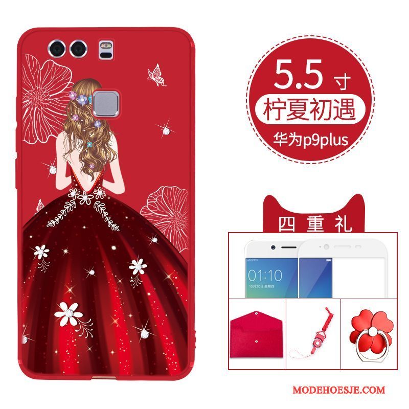 Hoesje Huawei P9 Plus Zakken Zwart Trendy Merk, Hoes Huawei P9 Plus Scheppend Rood Anti-fall