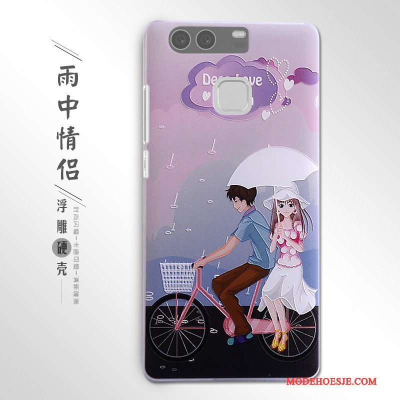 Hoesje Huawei P9 Reliëf Hard Purper, Hoes Huawei P9 Bescherming Telefoon