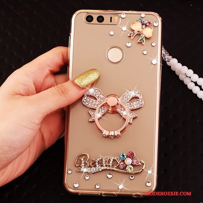 Hoesje Huawei P9 Siliconen Hanger Goud, Hoes Huawei P9 Zakken Ring Anti-fall