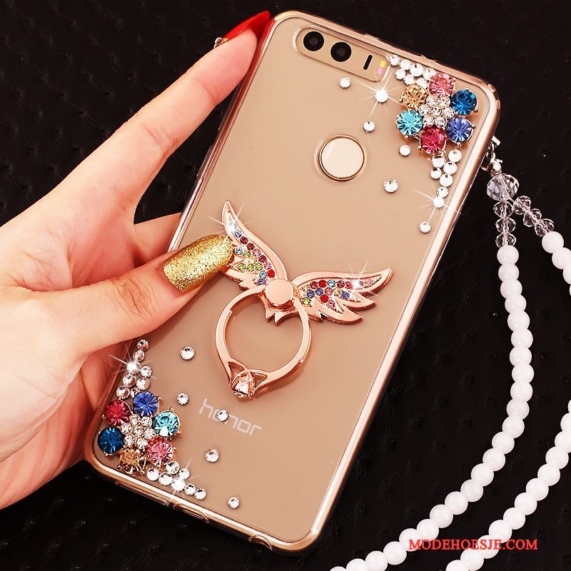 Hoesje Huawei P9 Siliconen Hanger Goud, Hoes Huawei P9 Zakken Ring Anti-fall