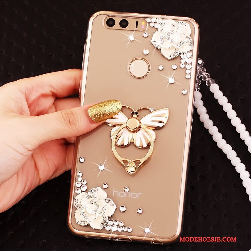 Hoesje Huawei P9 Siliconen Hanger Goud, Hoes Huawei P9 Zakken Ring Anti-fall