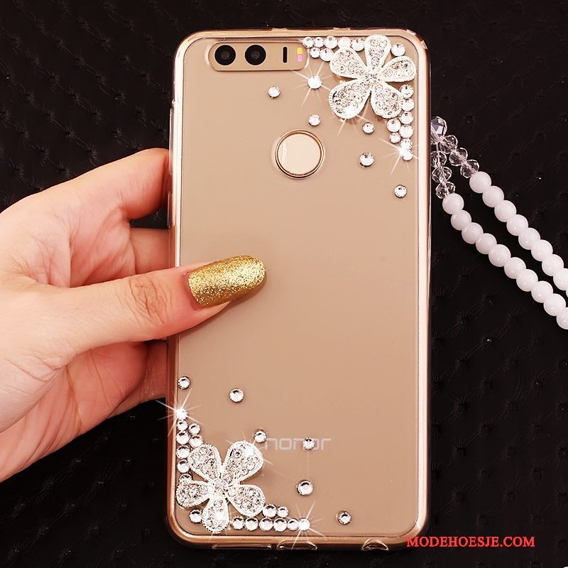 Hoesje Huawei P9 Siliconen Hanger Goud, Hoes Huawei P9 Zakken Ring Anti-fall