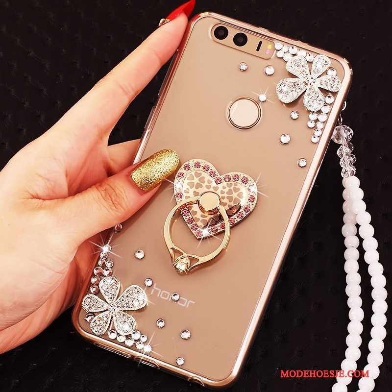 Hoesje Huawei P9 Siliconen Hanger Goud, Hoes Huawei P9 Zakken Ring Anti-fall