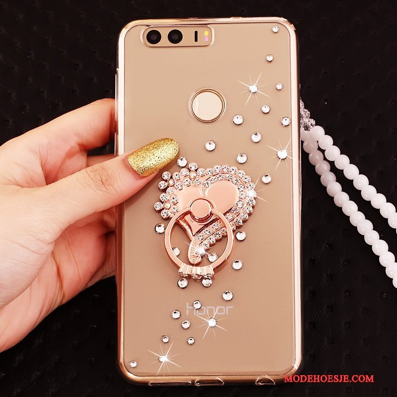 Hoesje Huawei P9 Siliconen Hanger Goud, Hoes Huawei P9 Zakken Ring Anti-fall