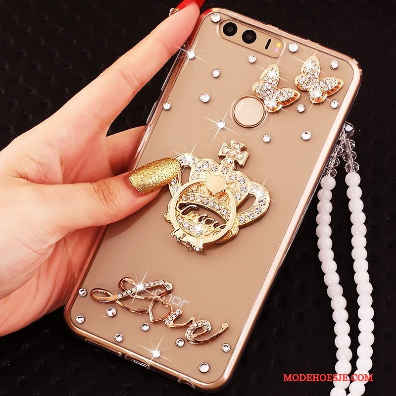 Hoesje Huawei P9 Siliconen Hanger Goud, Hoes Huawei P9 Zakken Ring Anti-fall