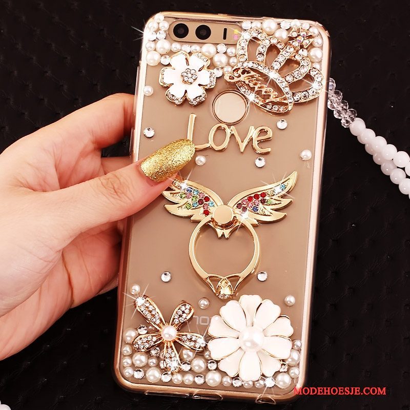 Hoesje Huawei P9 Siliconen Ring Goud, Hoes Huawei P9 Strass Telefoon