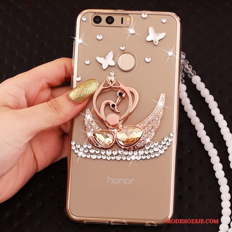 Hoesje Huawei P9 Siliconen Ring Goud, Hoes Huawei P9 Strass Telefoon
