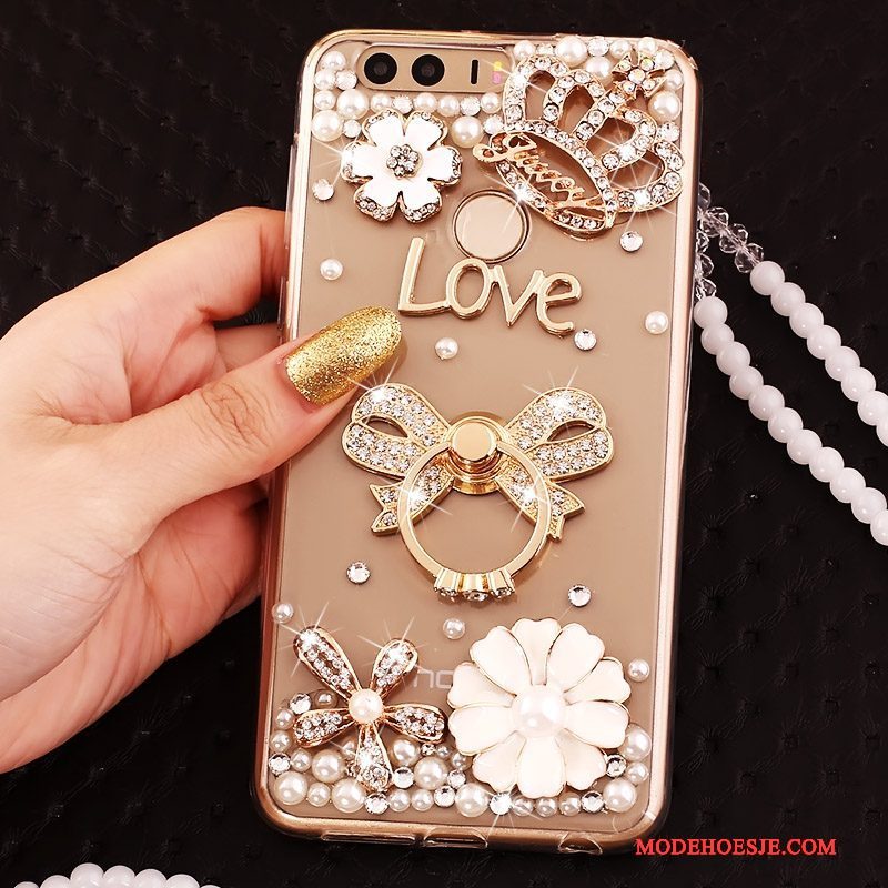 Hoesje Huawei P9 Siliconen Ring Goud, Hoes Huawei P9 Strass Telefoon