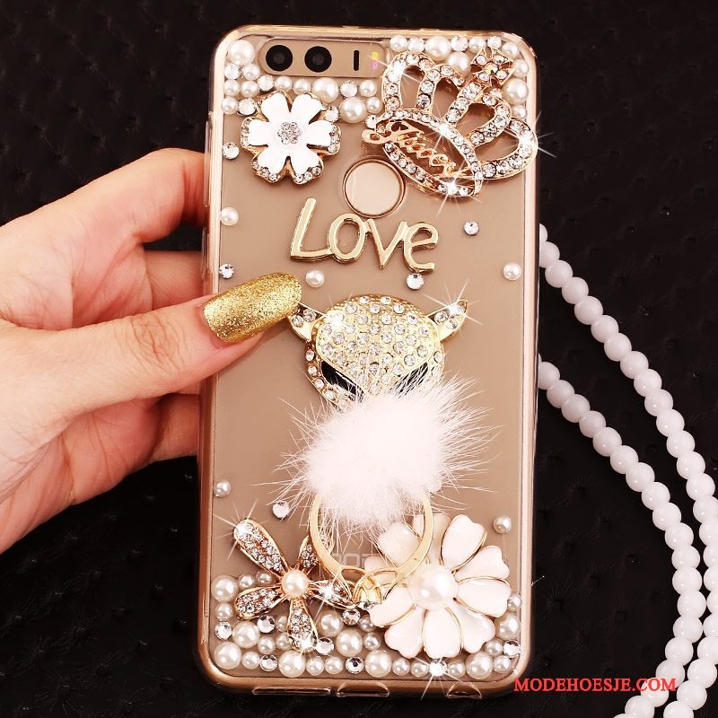 Hoesje Huawei P9 Siliconen Ring Goud, Hoes Huawei P9 Strass Telefoon