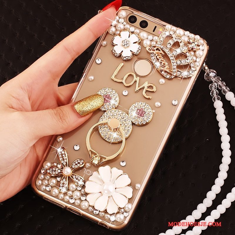 Hoesje Huawei P9 Siliconen Ring Goud, Hoes Huawei P9 Strass Telefoon