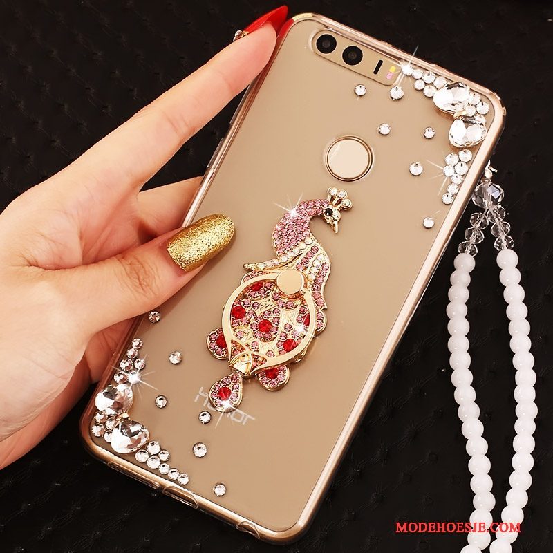 Hoesje Huawei P9 Siliconen Ring Goud, Hoes Huawei P9 Strass Telefoon