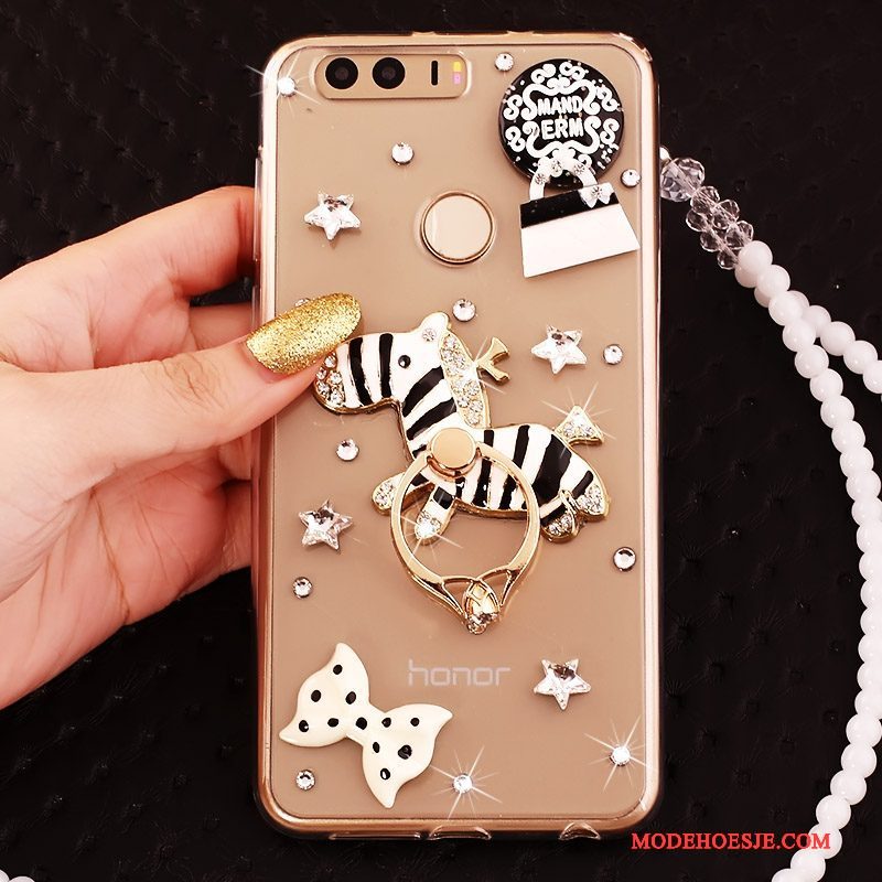 Hoesje Huawei P9 Siliconen Ring Goud, Hoes Huawei P9 Strass Telefoon