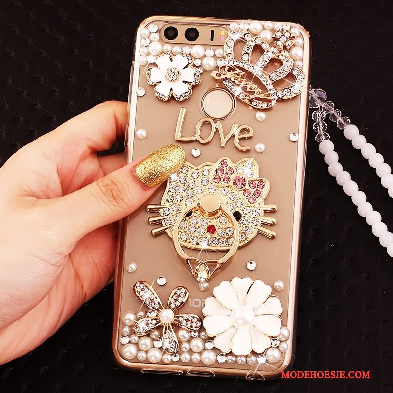 Hoesje Huawei P9 Siliconen Ring Goud, Hoes Huawei P9 Strass Telefoon