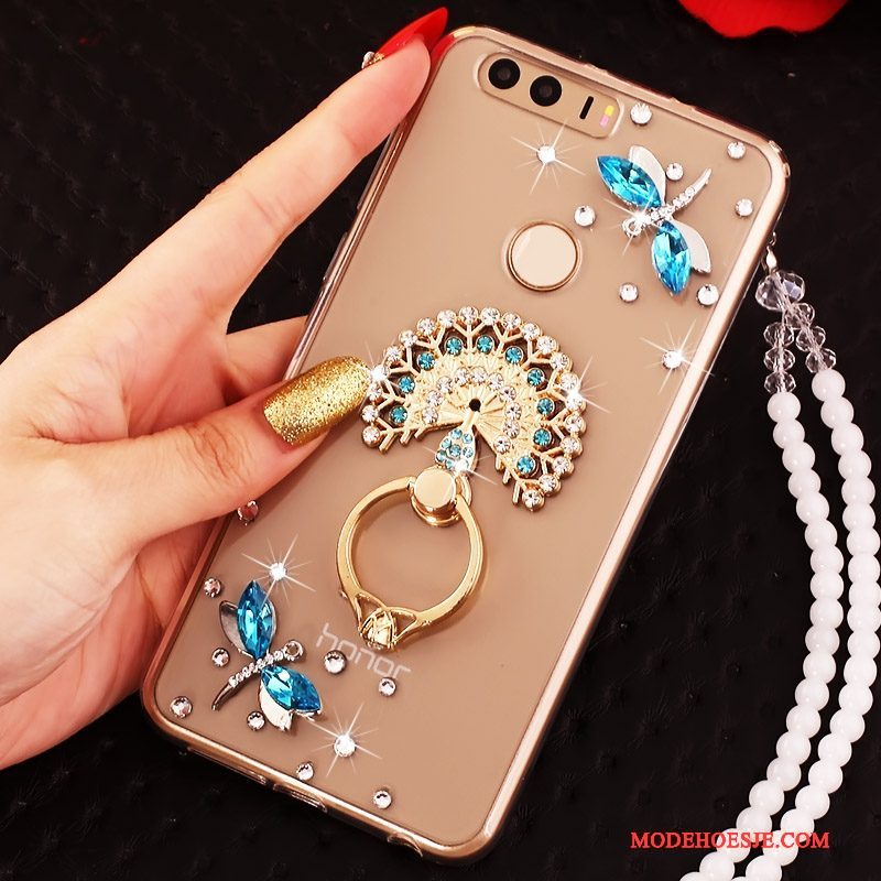 Hoesje Huawei P9 Siliconen Ring Goud, Hoes Huawei P9 Strass Telefoon