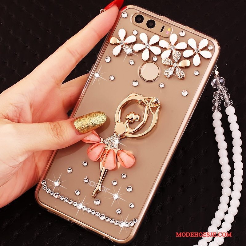 Hoesje Huawei P9 Siliconen Ring Goud, Hoes Huawei P9 Strass Telefoon