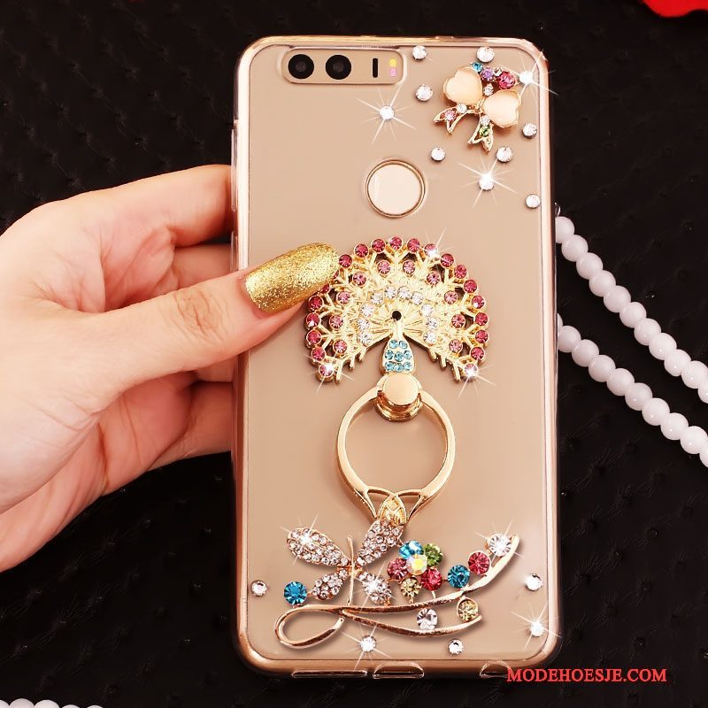 Hoesje Huawei P9 Siliconen Ring Goud, Hoes Huawei P9 Strass Telefoon