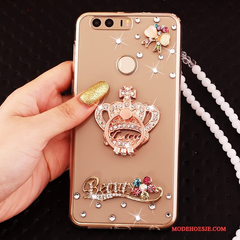 Hoesje Huawei P9 Siliconen Ring Goud, Hoes Huawei P9 Strass Telefoon