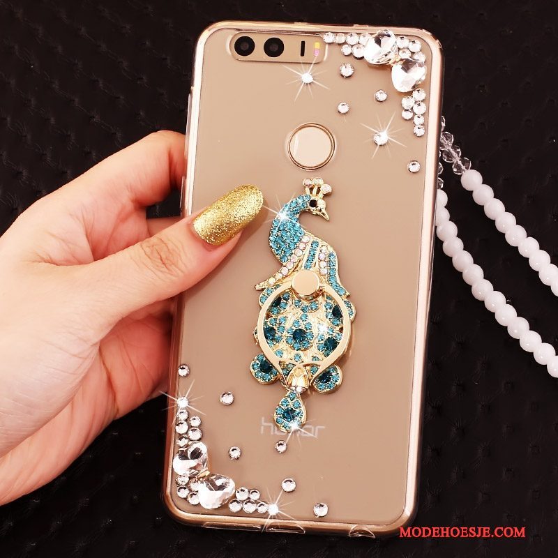 Hoesje Huawei P9 Siliconen Ring Goud, Hoes Huawei P9 Strass Telefoon