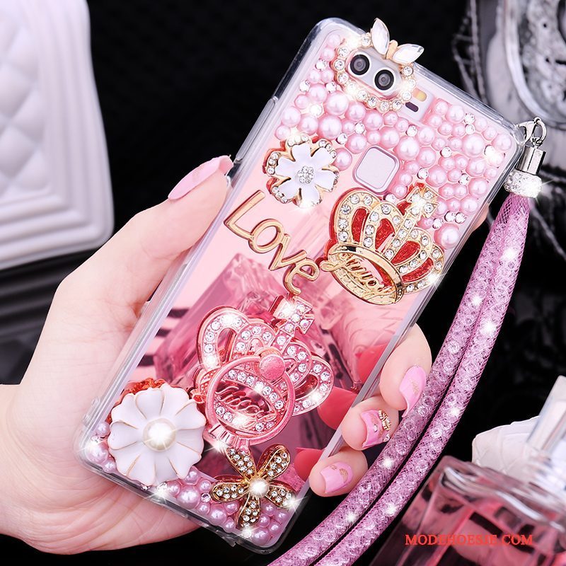 Hoesje Huawei P9 Siliconen Telefoon Goud, Hoes Huawei P9 Strass Hanger Anti-fall