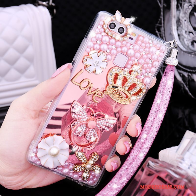 Hoesje Huawei P9 Siliconen Telefoon Goud, Hoes Huawei P9 Strass Hanger Anti-fall