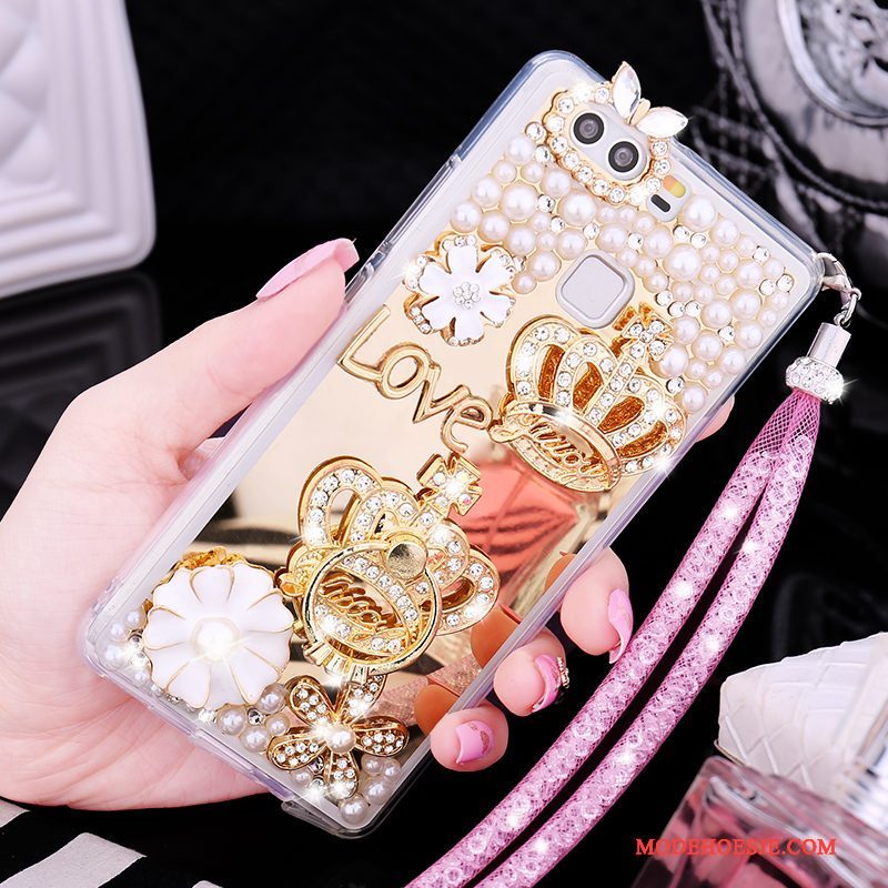 Hoesje Huawei P9 Siliconen Telefoon Goud, Hoes Huawei P9 Strass Hanger Anti-fall