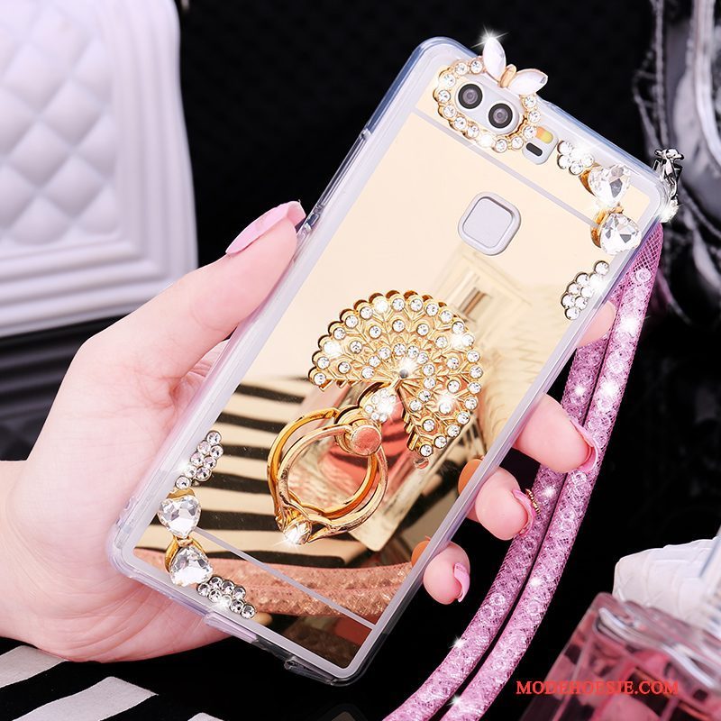 Hoesje Huawei P9 Siliconen Telefoon Goud, Hoes Huawei P9 Strass Hanger Anti-fall