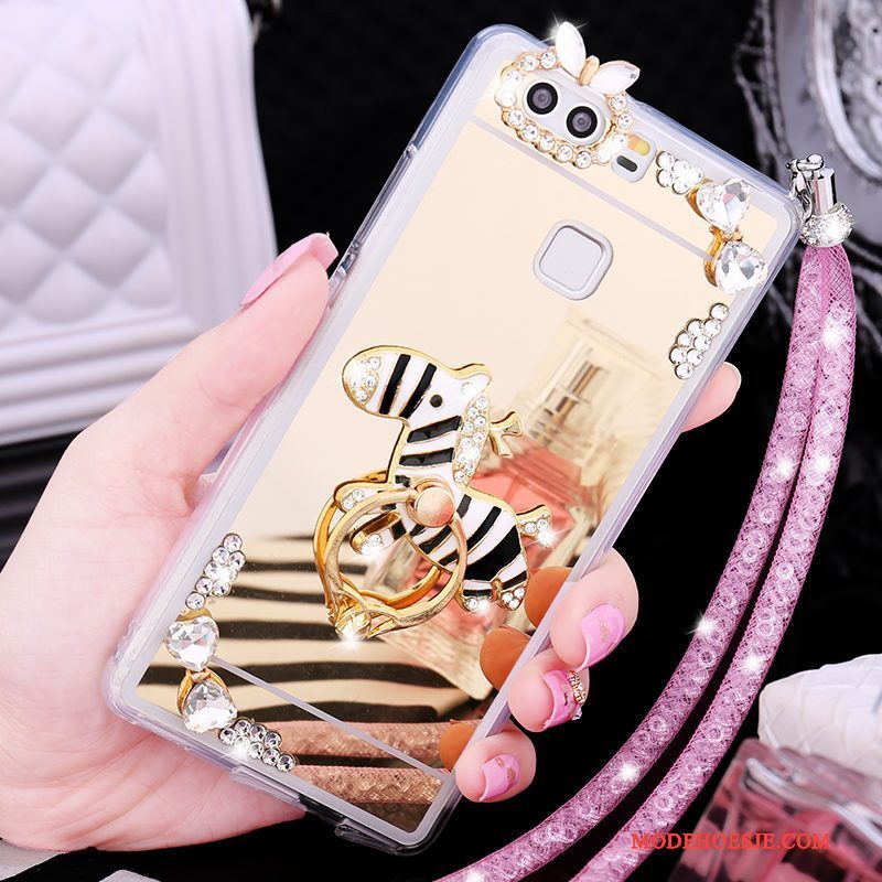 Hoesje Huawei P9 Siliconen Telefoon Goud, Hoes Huawei P9 Strass Hanger Anti-fall