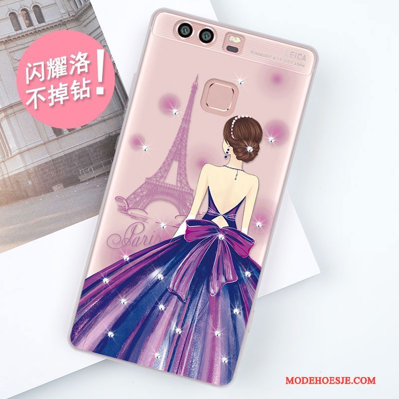 Hoesje Huawei P9 Strass Persoonlijk Anti-fall, Hoes Huawei P9 Zakken Telefoon Blauw