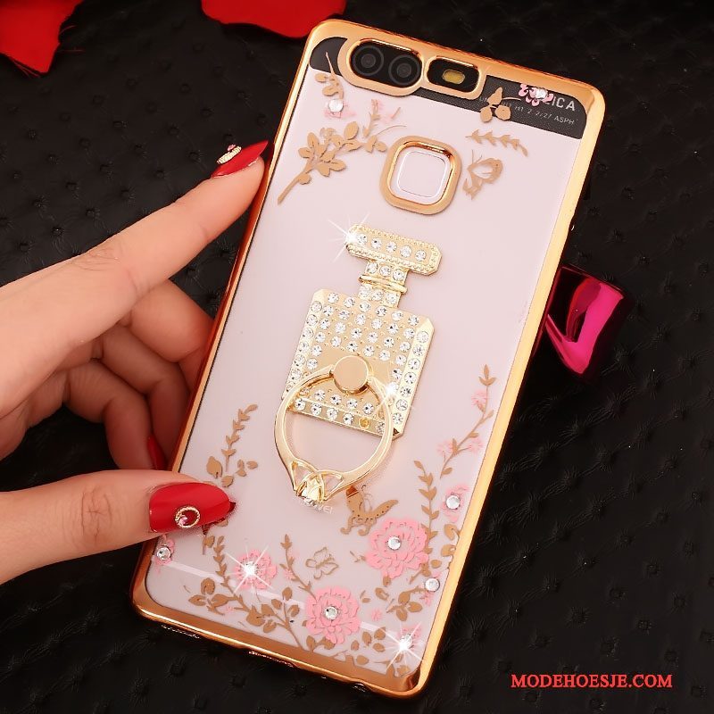 Hoesje Huawei P9 Strass Ring Roze, Hoes Huawei P9 Siliconen Telefoon