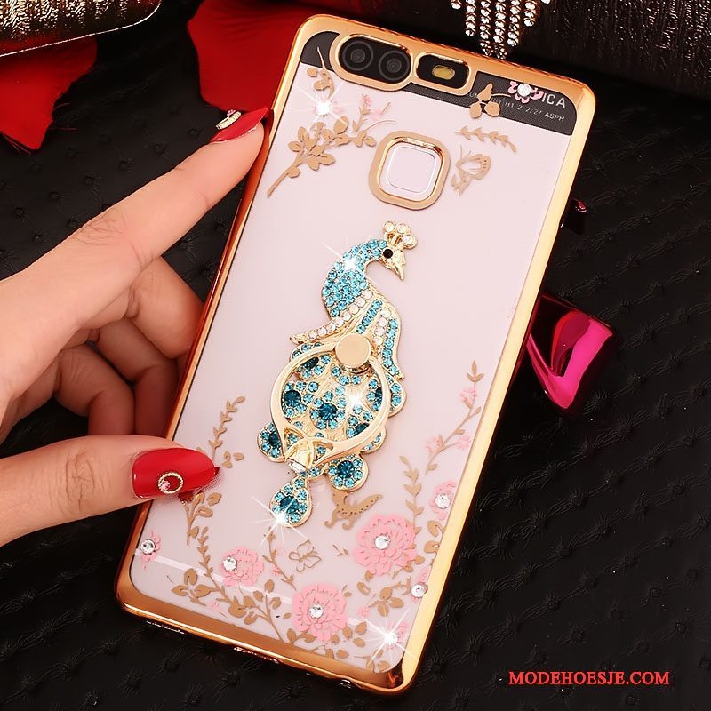 Hoesje Huawei P9 Strass Ring Roze, Hoes Huawei P9 Siliconen Telefoon