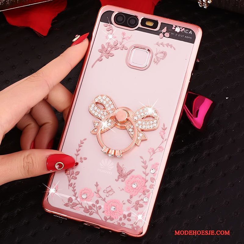 Hoesje Huawei P9 Strass Ring Roze, Hoes Huawei P9 Siliconen Telefoon