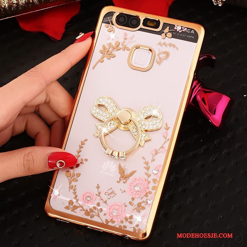 Hoesje Huawei P9 Strass Ring Roze, Hoes Huawei P9 Siliconen Telefoon