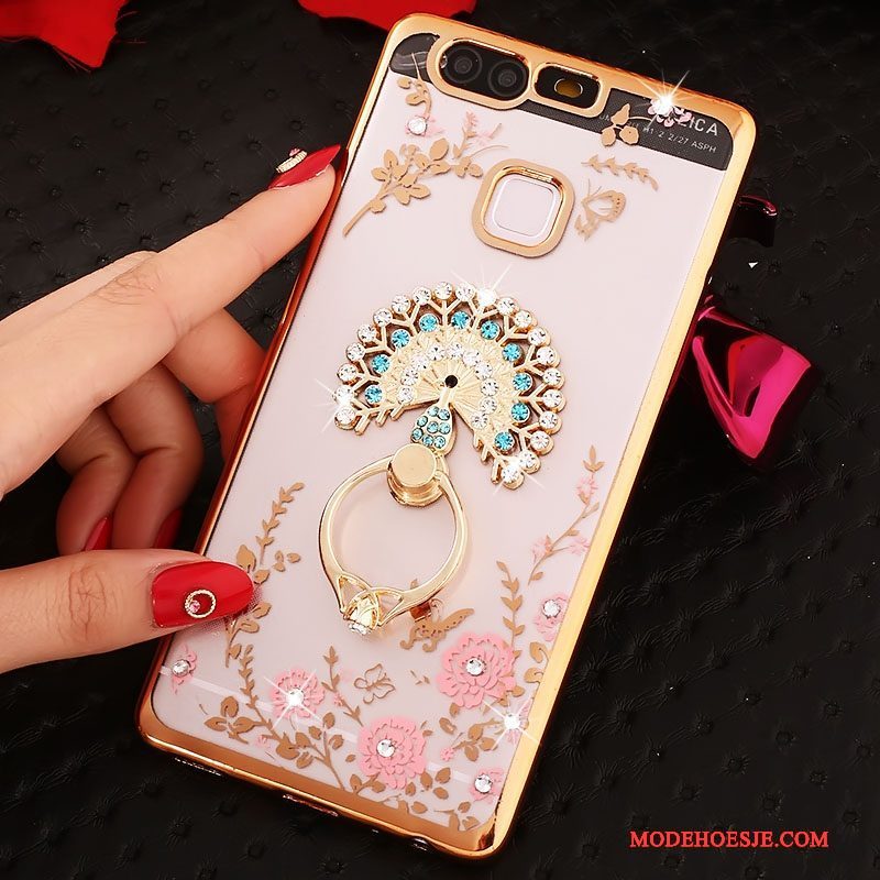 Hoesje Huawei P9 Strass Ring Roze, Hoes Huawei P9 Siliconen Telefoon