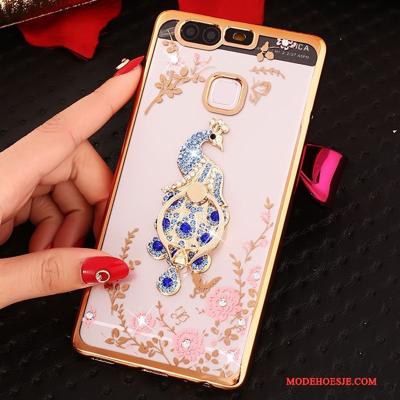 Hoesje Huawei P9 Strass Ring Roze, Hoes Huawei P9 Siliconen Telefoon