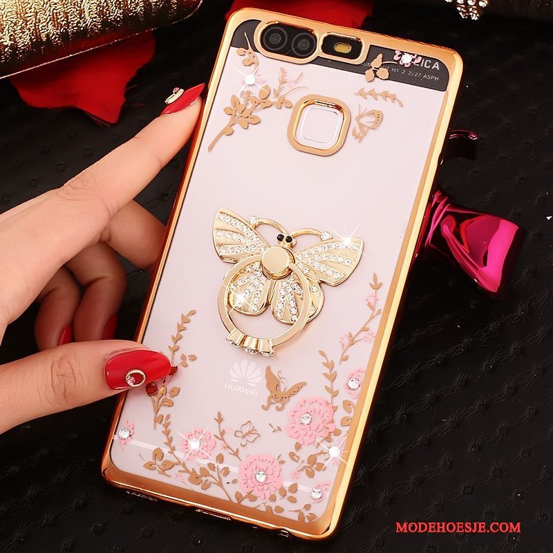 Hoesje Huawei P9 Strass Ring Roze, Hoes Huawei P9 Siliconen Telefoon