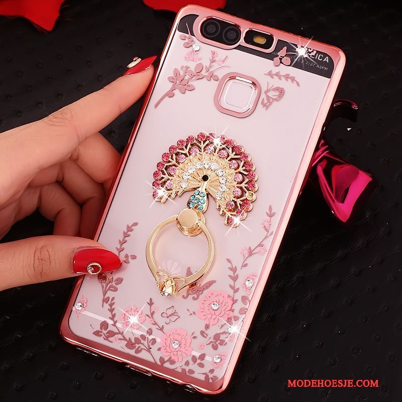 Hoesje Huawei P9 Strass Ring Roze, Hoes Huawei P9 Siliconen Telefoon