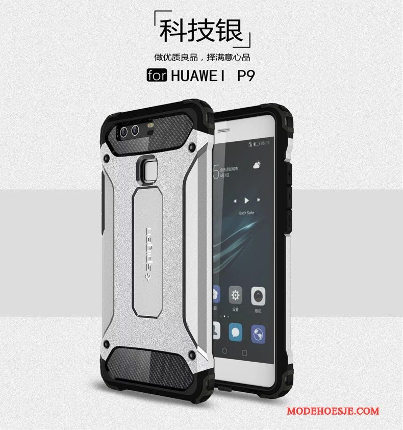 Hoesje Huawei P9 Zakken Drie Verdedigingen Gasbag, Hoes Huawei P9 Bescherming Anti-fall Zilver