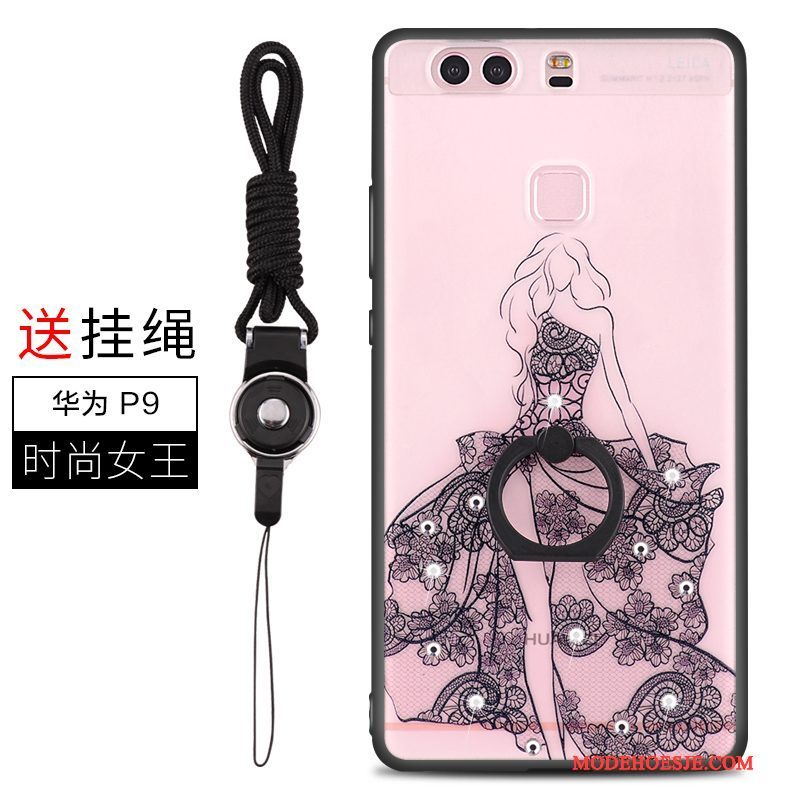 Hoesje Huawei P9 Zakken Roze Hanger, Hoes Huawei P9 Strass Anti-falltelefoon