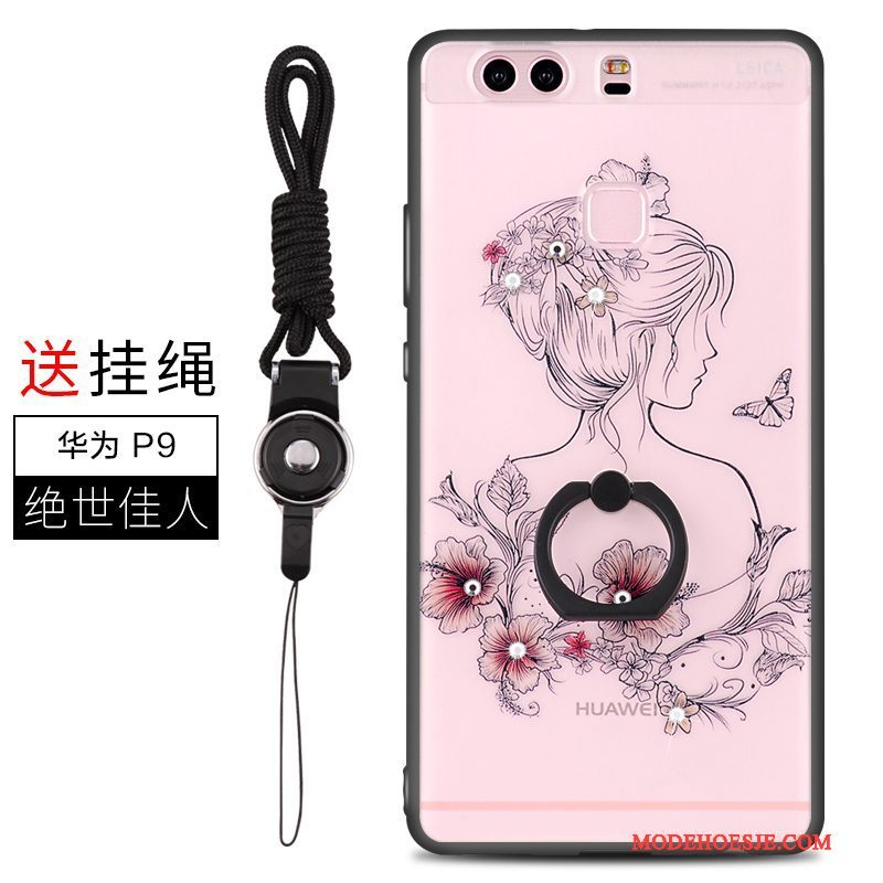 Hoesje Huawei P9 Zakken Roze Hanger, Hoes Huawei P9 Strass Anti-falltelefoon