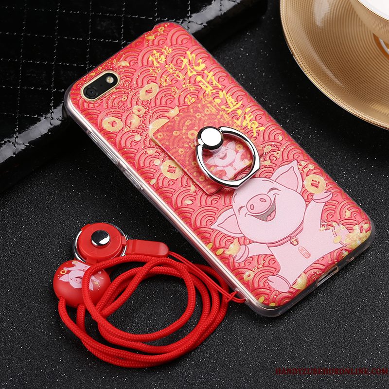 Hoesje Huawei Y5 2018 Zacht Roodtelefoon, Hoes Huawei Y5 2018 Spotprent Ring Hanger