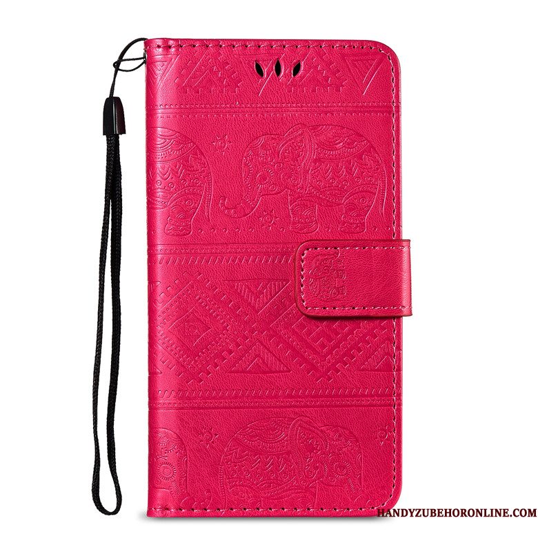 Hoesje Huawei Y5 2019 Folio Anti-falltelefoon, Hoes Huawei Y5 2019 Leer Grote Rood