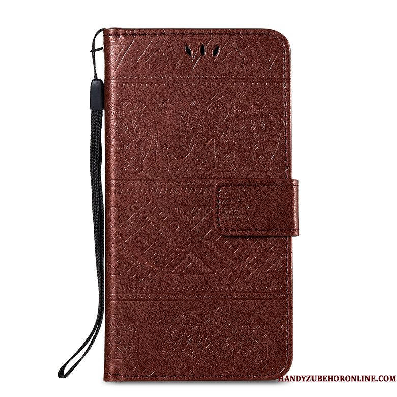 Hoesje Huawei Y5 2019 Folio Anti-falltelefoon, Hoes Huawei Y5 2019 Leer Grote Rood