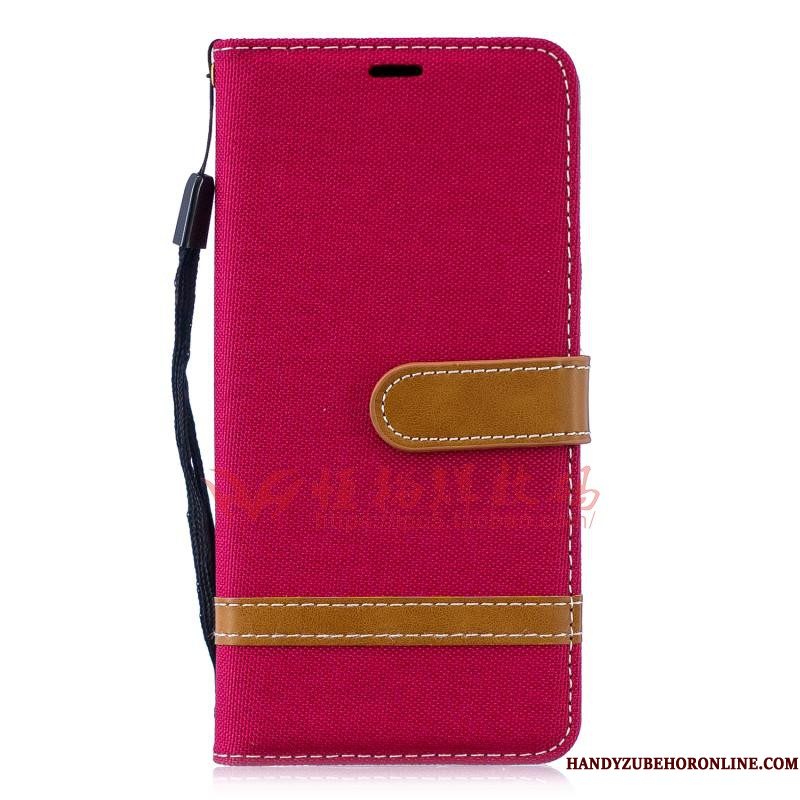 Hoesje Huawei Y5 2019 Folio Denim Rood, Hoes Huawei Y5 2019 Zakken Anti-fall Trend