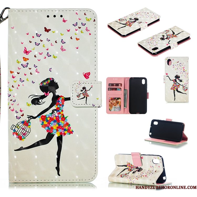 Hoesje Huawei Y5 2019 Leer Wit Anti-fall, Hoes Huawei Y5 2019 Siliconen